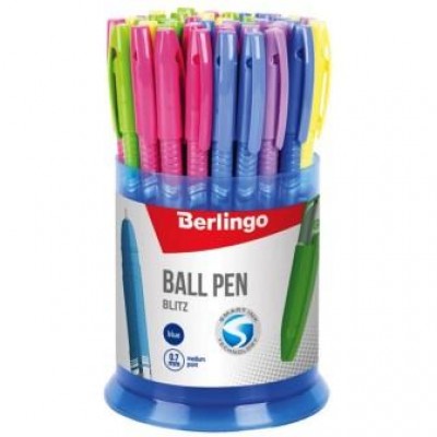 Ручка Berlingo BLITZ  шариковая грип.синяя,0,7мм,игол.ст ассорти корп.(50шт/уп)